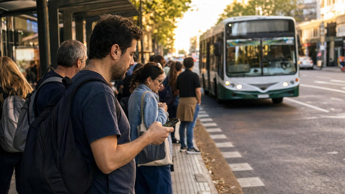 Pasajeros esperando un colectivo en Buenos Aires