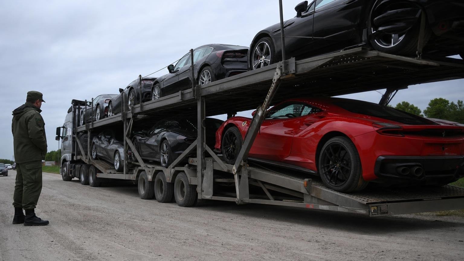 Gendarmería frenó en la Ruta 14 un camión con seis autos de lujo de contrabando : uno era una Ferrari sin patentar